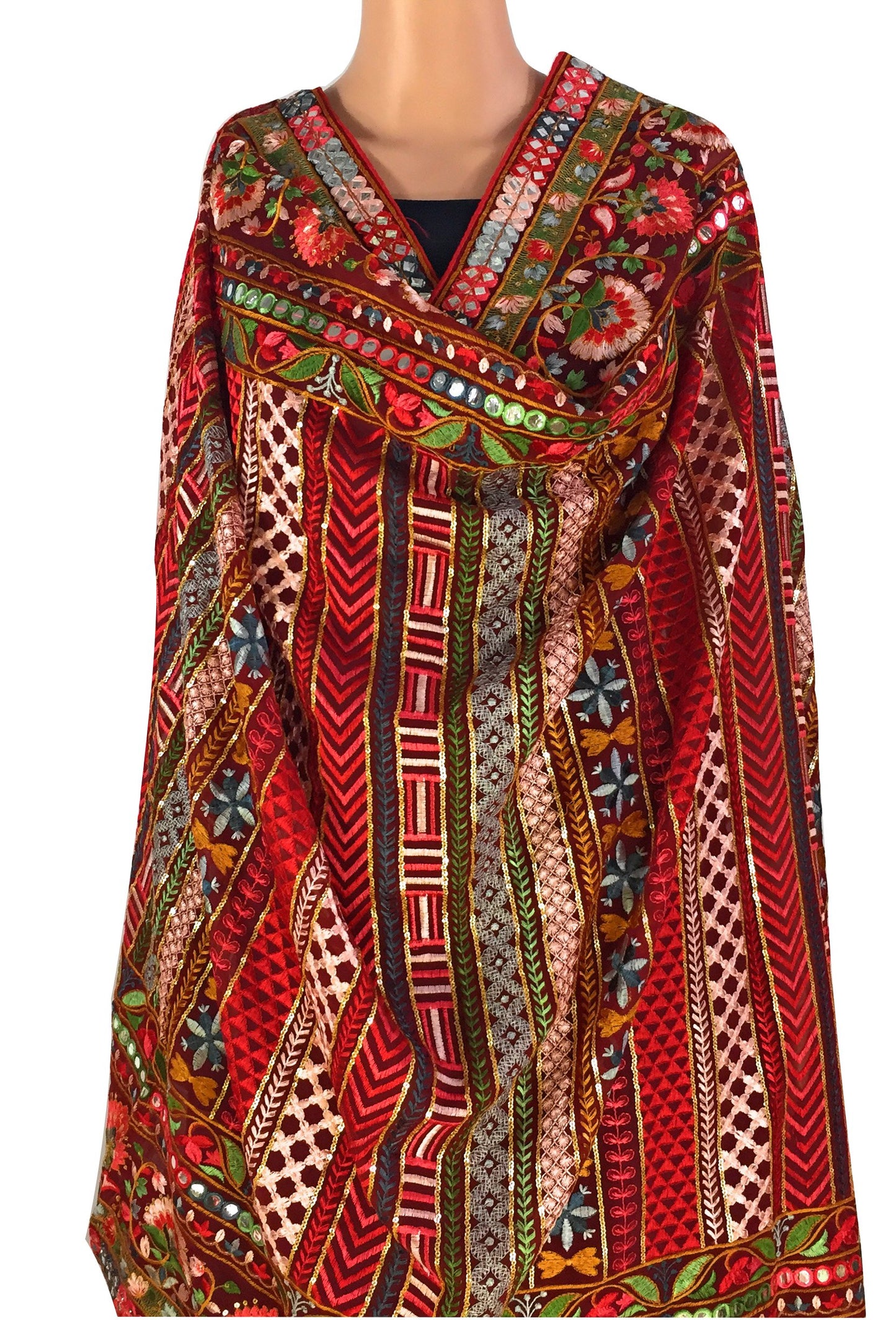 Heavy Embroidery Dupatta on Red Georgette