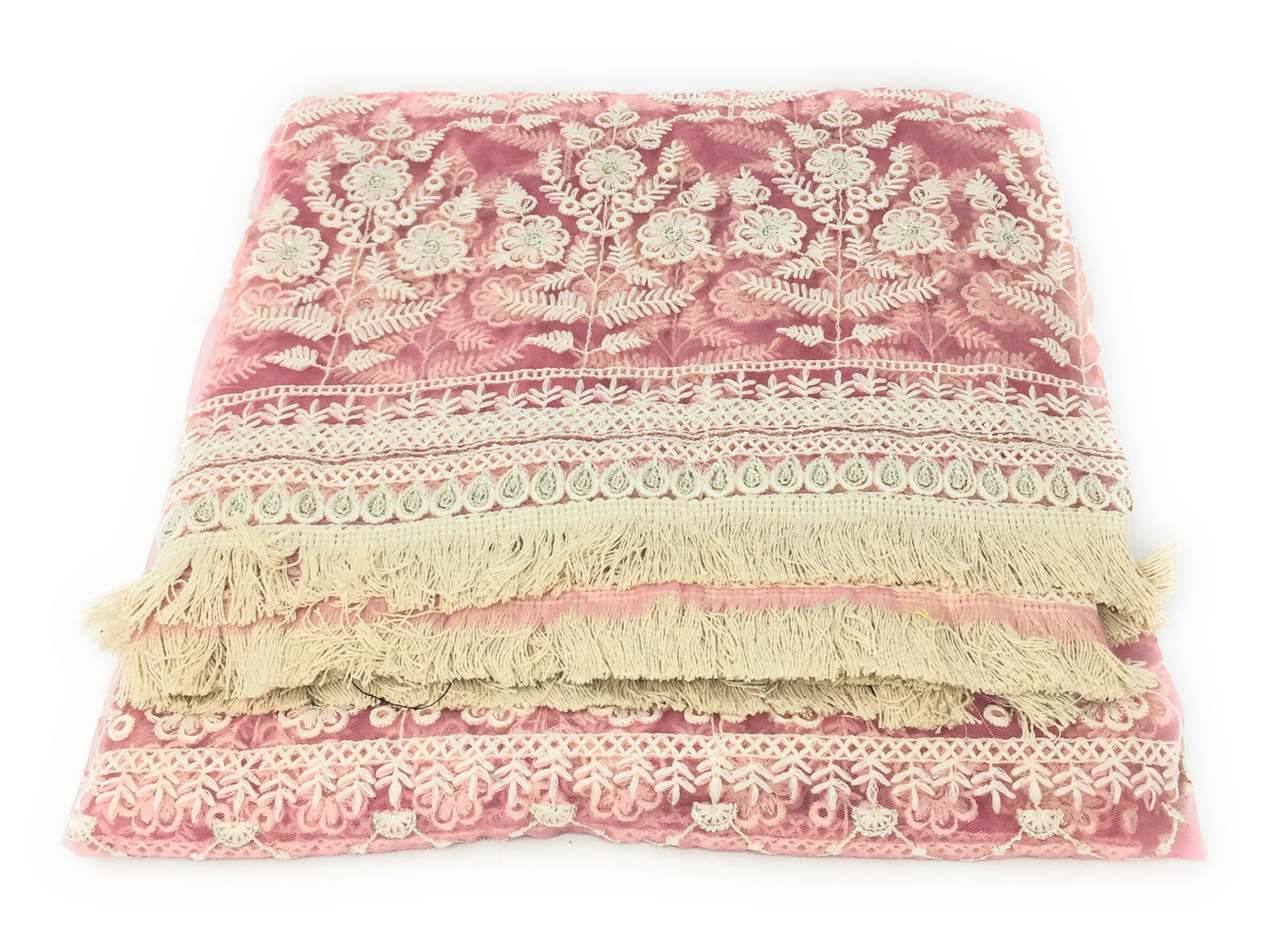 Pink designer dupatta white embroidery on Net