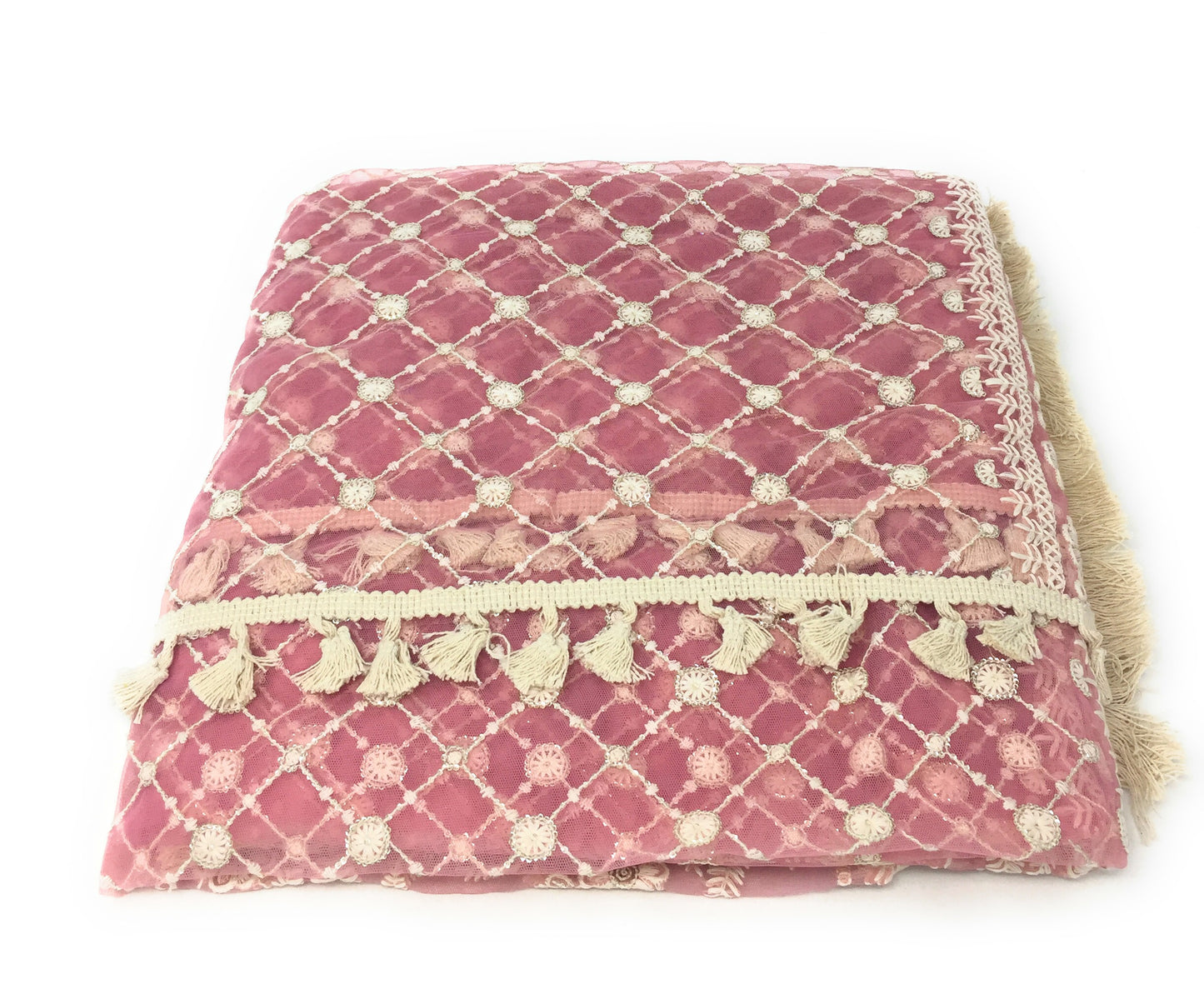 Pink designer dupatta white embroidery on Net