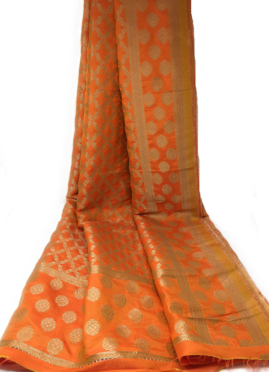 Orange Brocade Dupatta with Gold Paisley Motifs