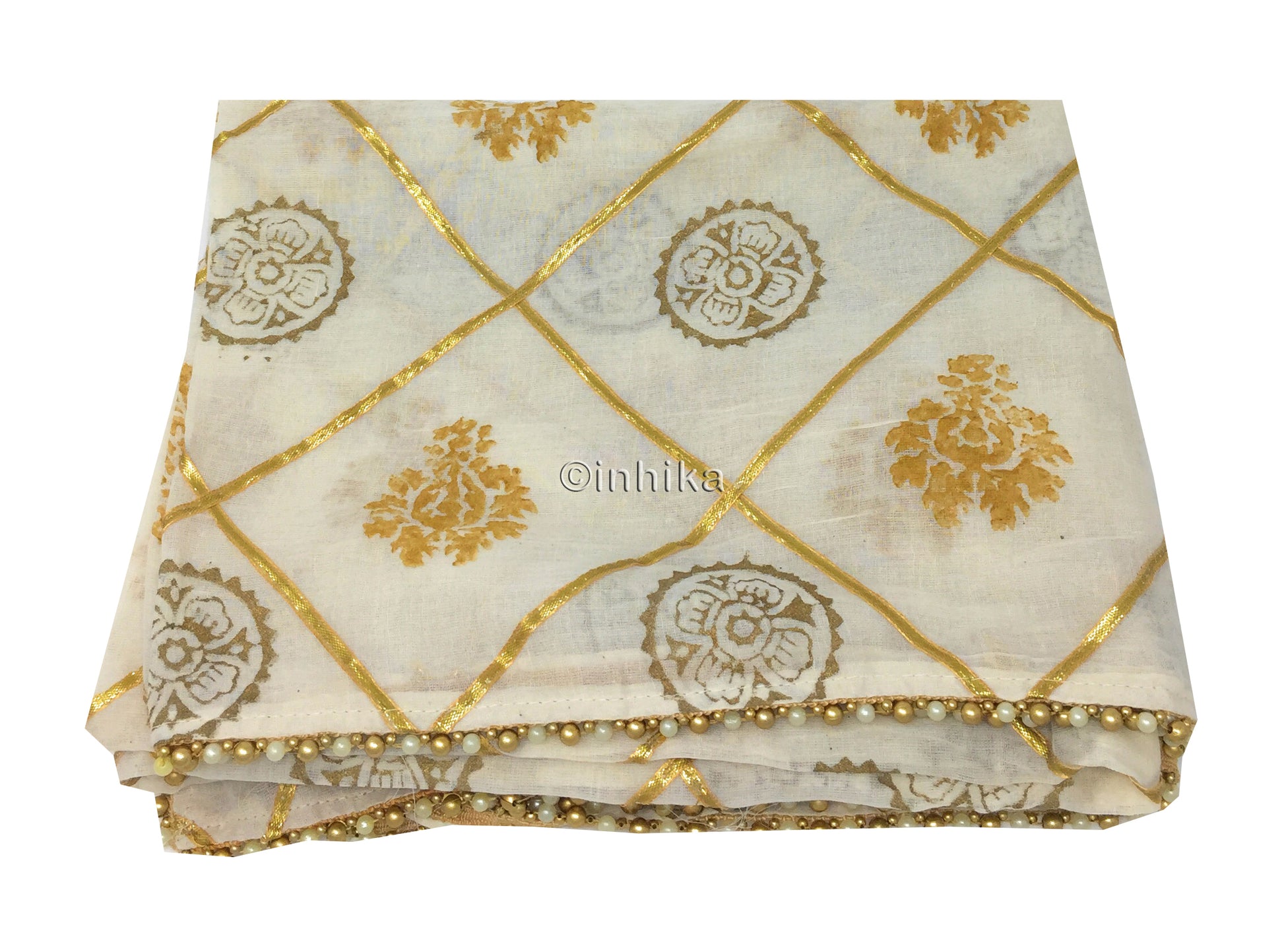 Ethnic Gota Dupatta in Soft Off White Cotton
