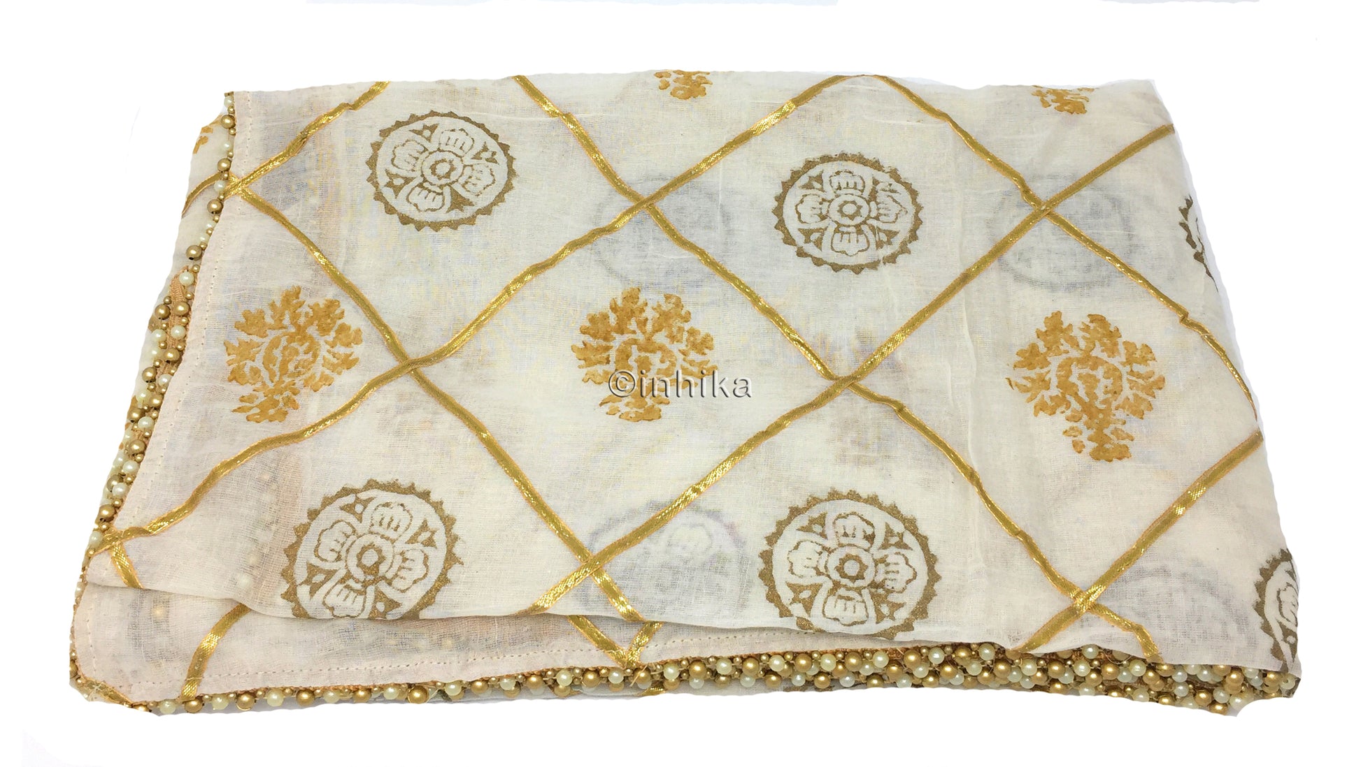 Ethnic Gota Dupatta in Soft Off White Cotton