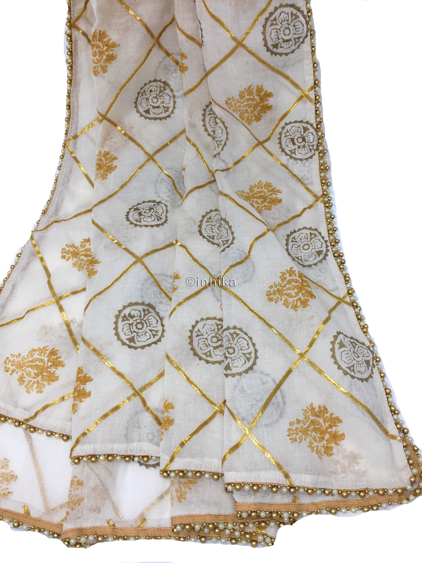 Ethnic Gota Dupatta in Soft Off White Cotton