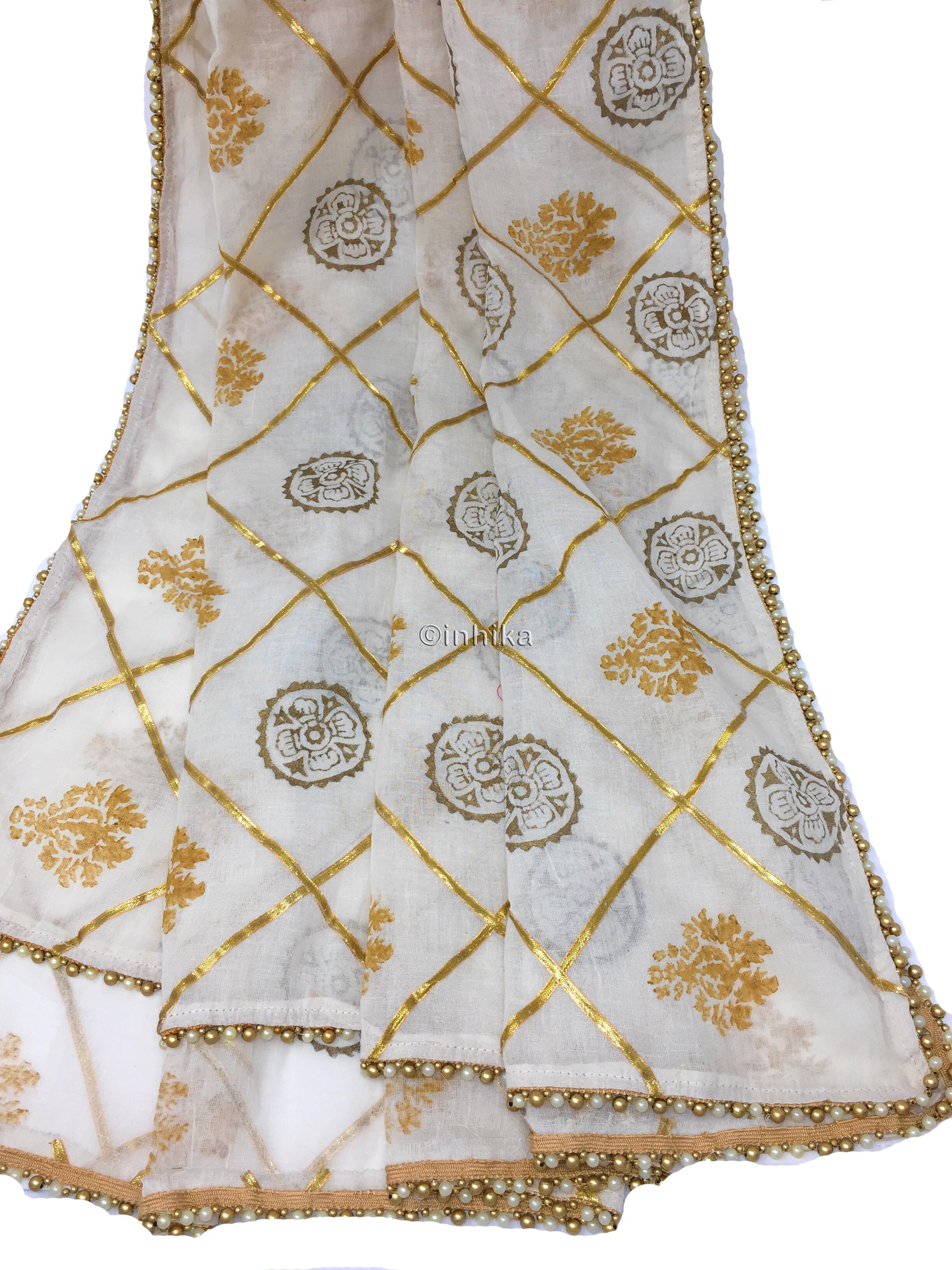 Ethnic Gota Dupatta in Soft Off White Cotton