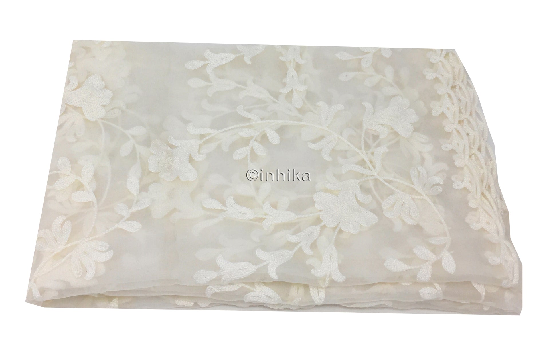 White Dupatta with White Embroidery on White Organza.