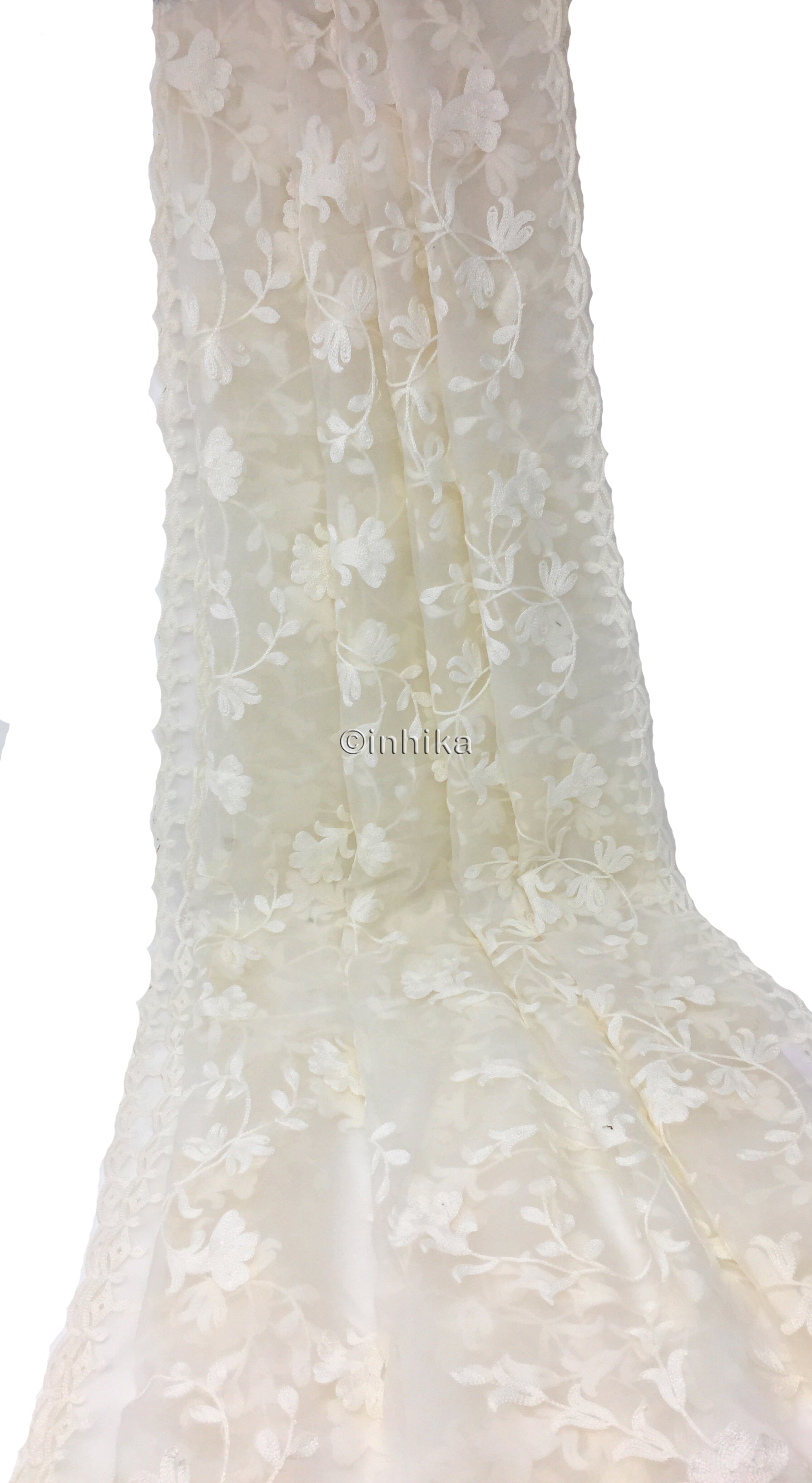 White Dupatta with White Embroidery on White Organza.