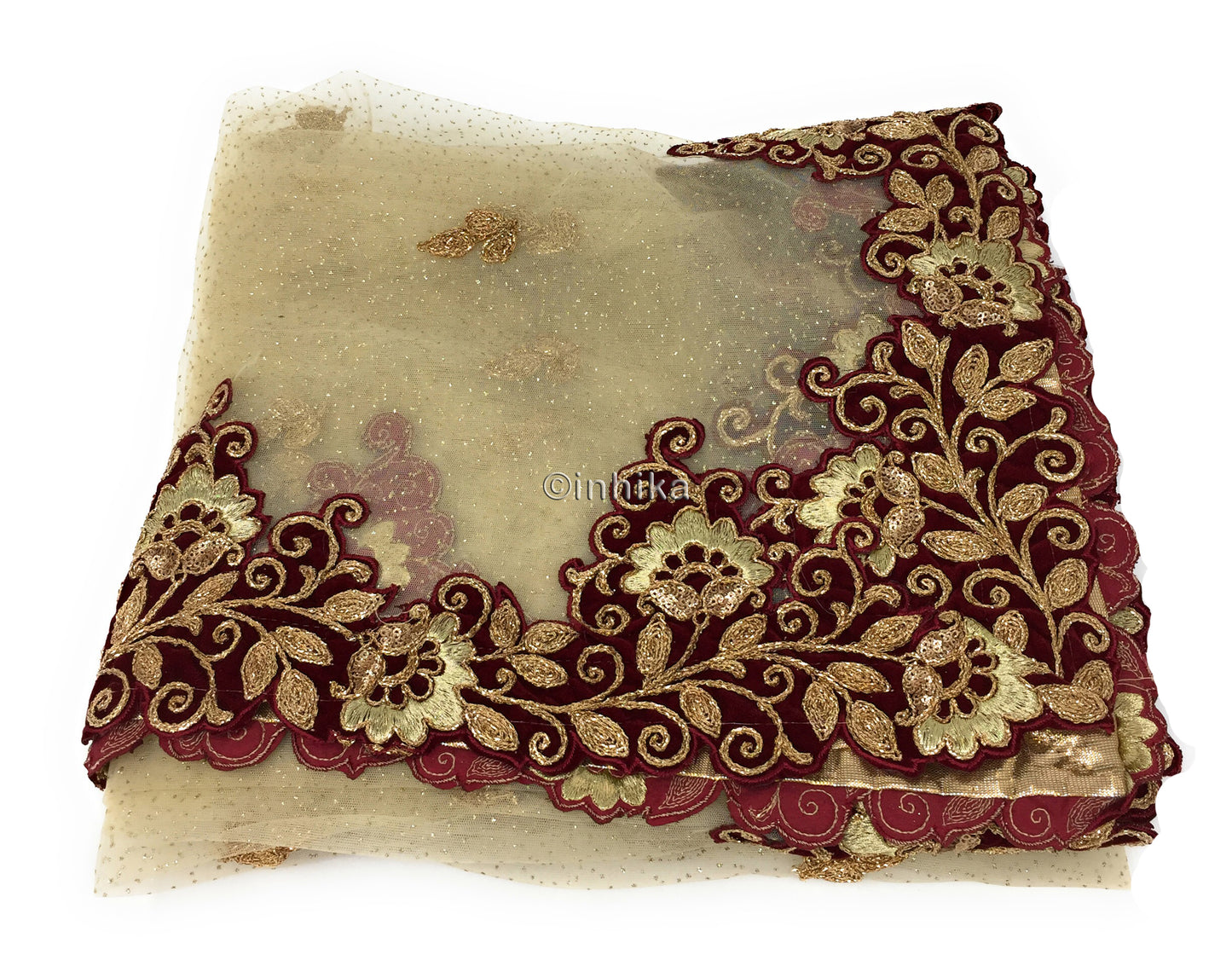 Golden Net Dupatta, Velvet Border n Gold Embroidery