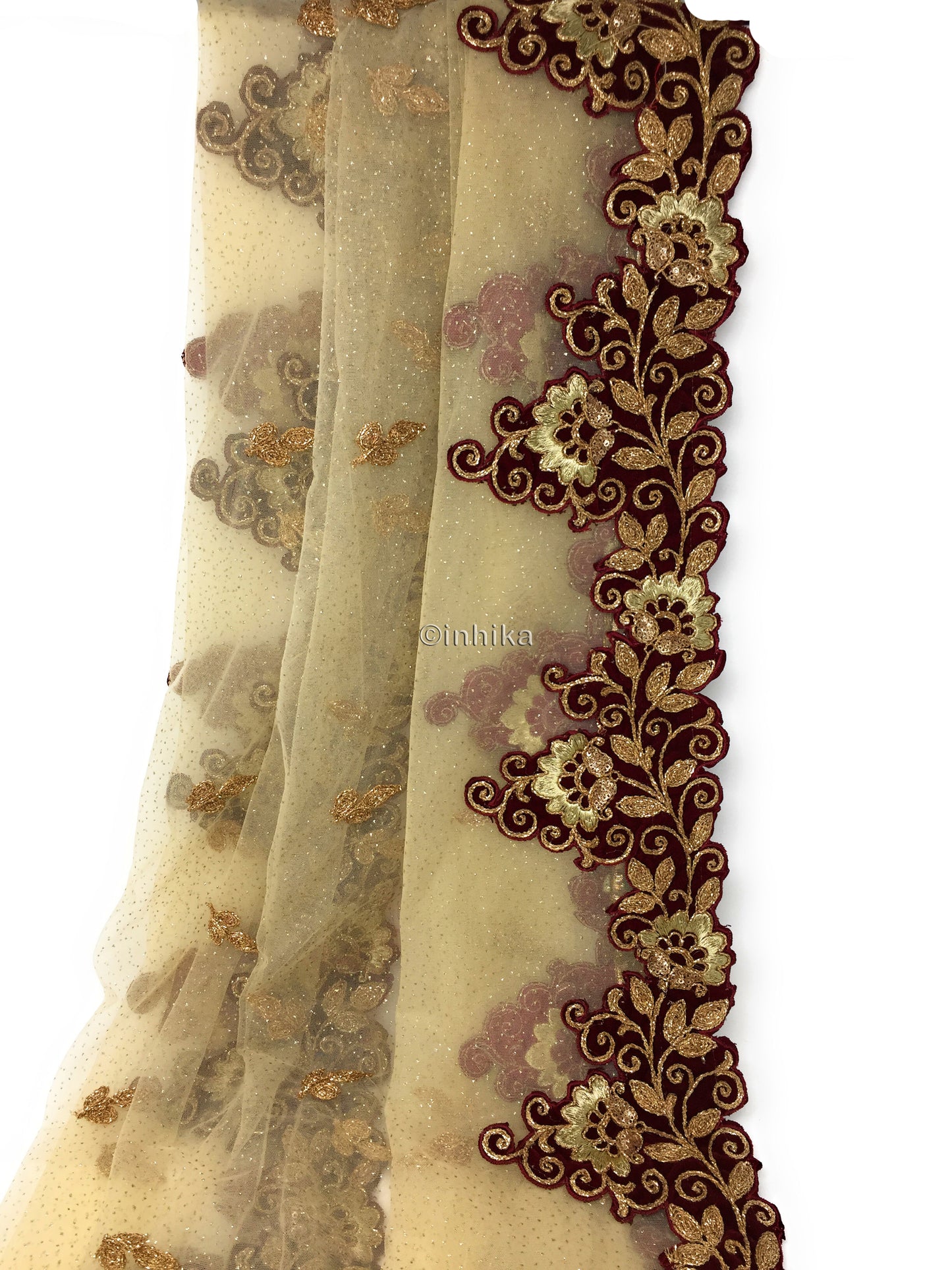 Golden Net Dupatta, Velvet Border n Gold Embroidery