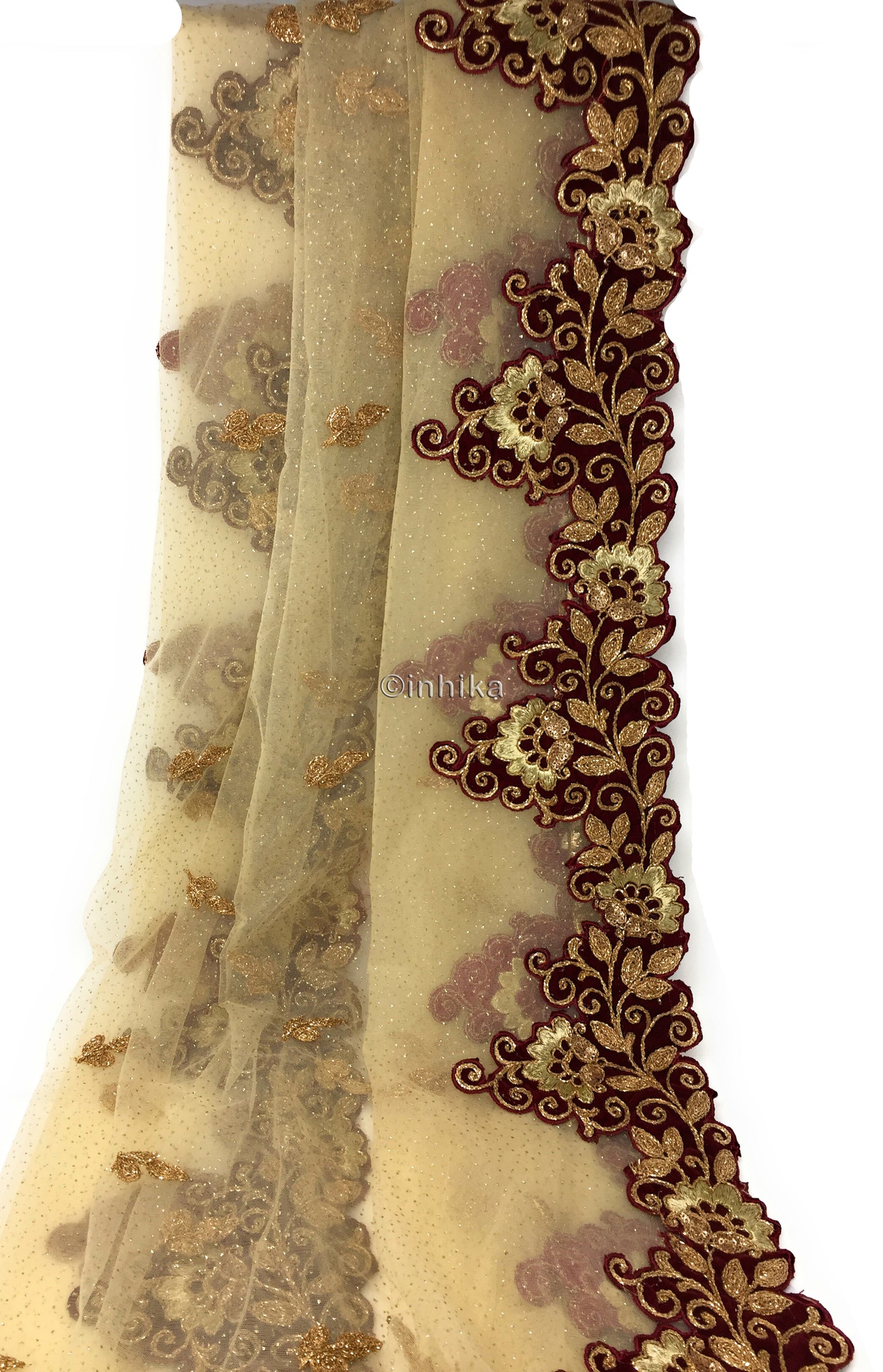 Golden Net Dupatta, Velvet Border n Gold Embroidery