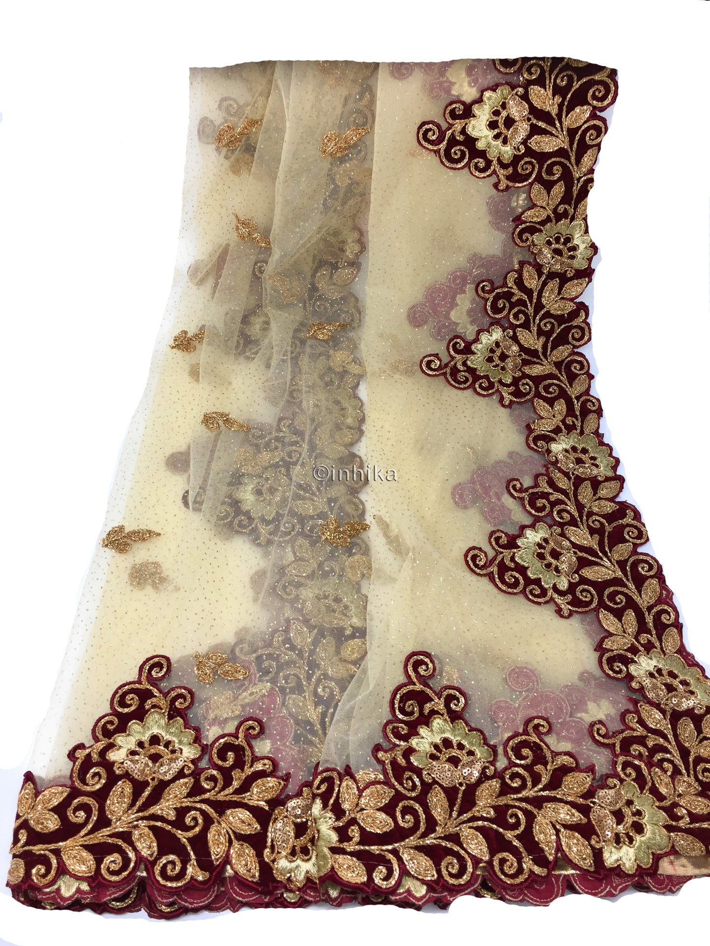 Golden Net Dupatta, Velvet Border n Gold Embroidery