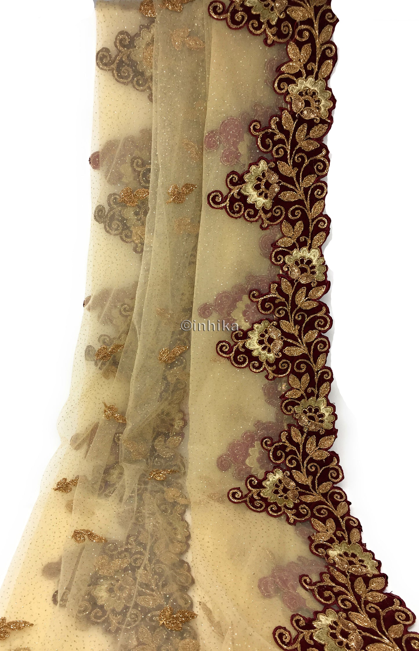 Golden Net Dupatta, Velvet Border n Gold Embroidery