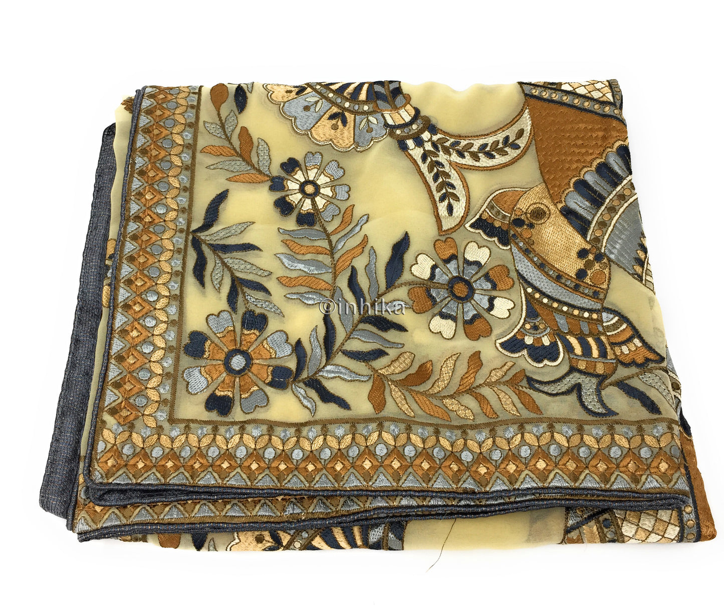 Designer Dupatta from India, Multicolour Fish Embroidery