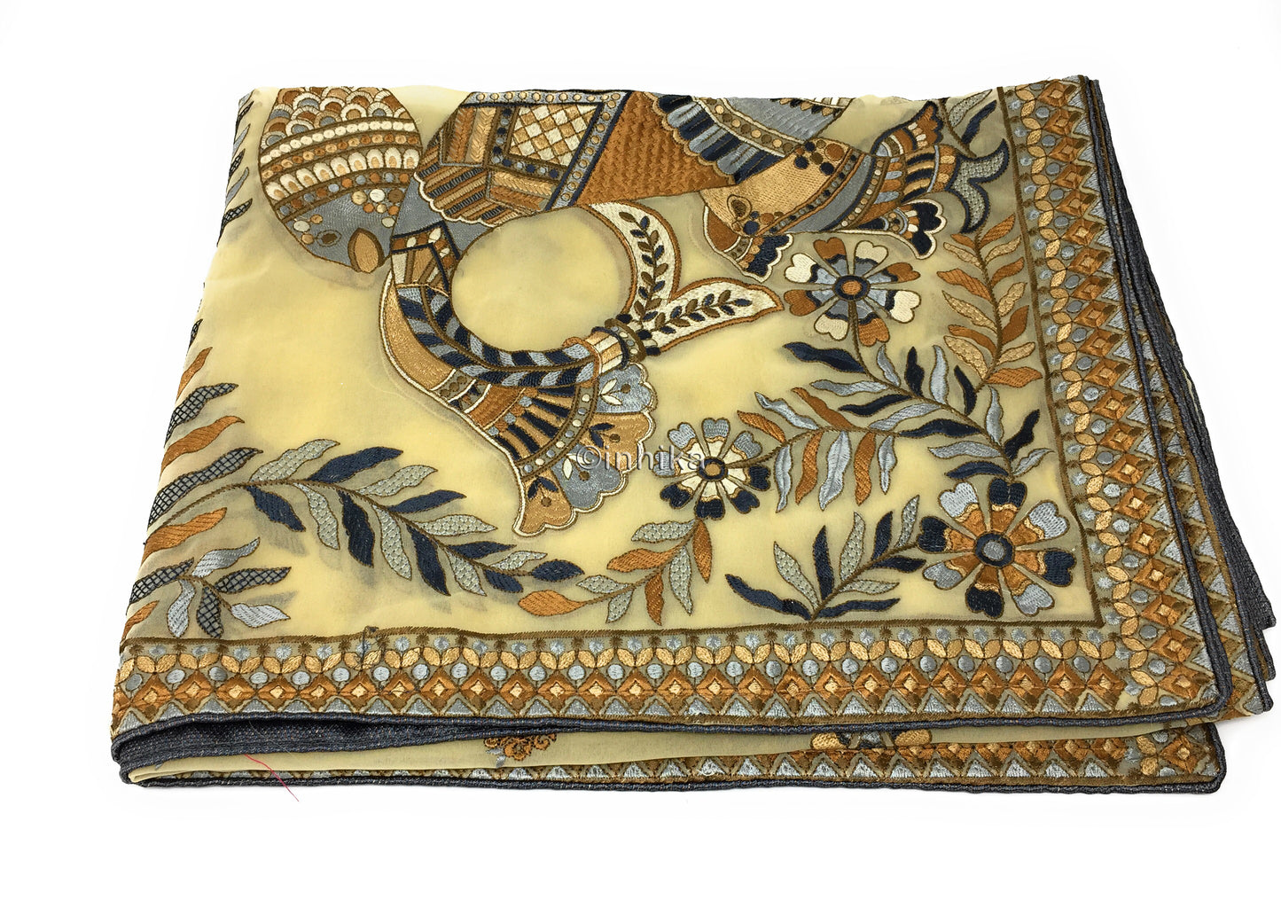 Designer Dupatta from India, Multicolour Fish Embroidery