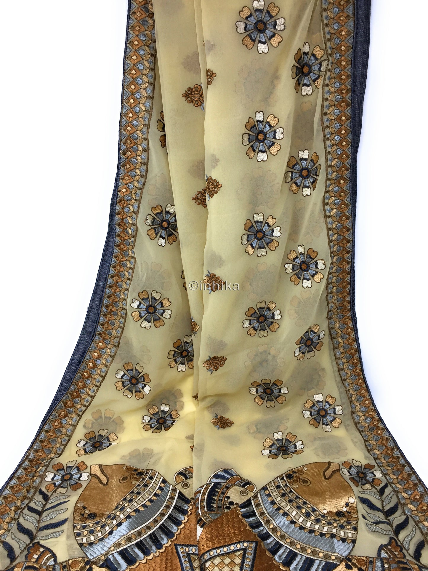 Designer Dupatta from India, Multicolour Fish Embroidery
