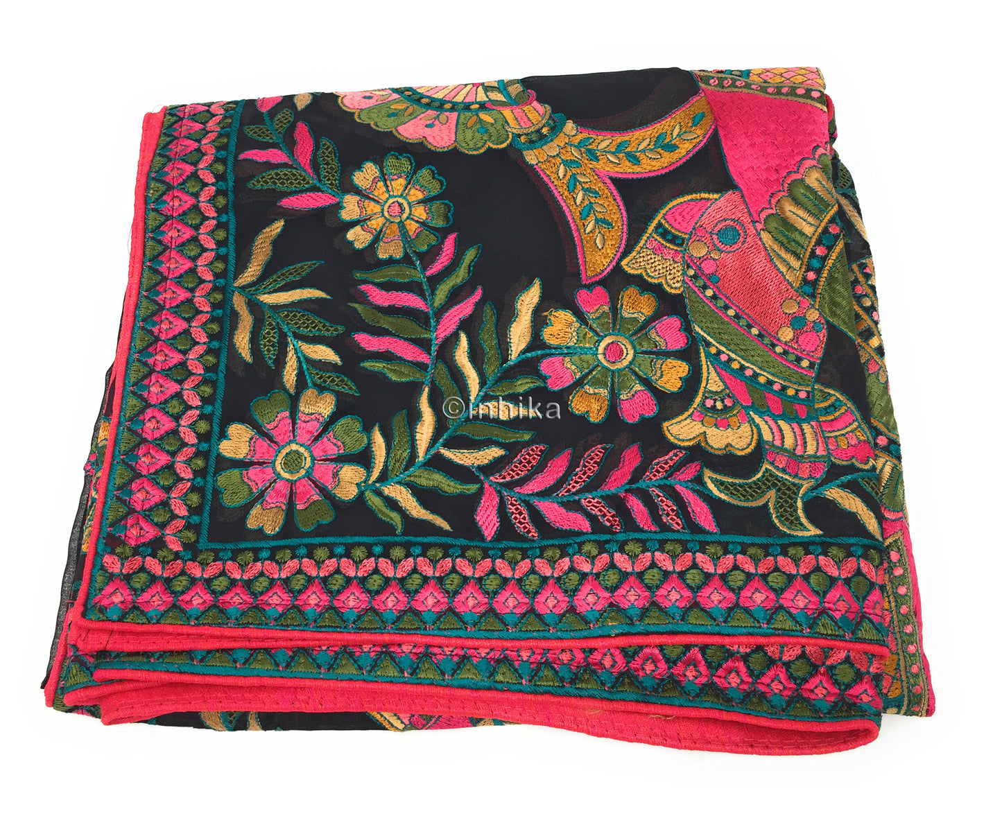 Designer Dupatta from India, Multicolour Fish Embroidery