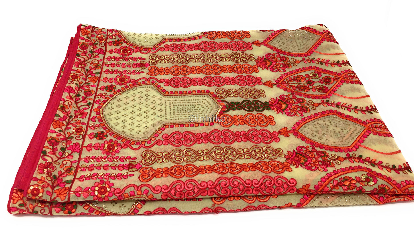 Bridal Dupatta with Kashmiri Embroidery n Stone Work