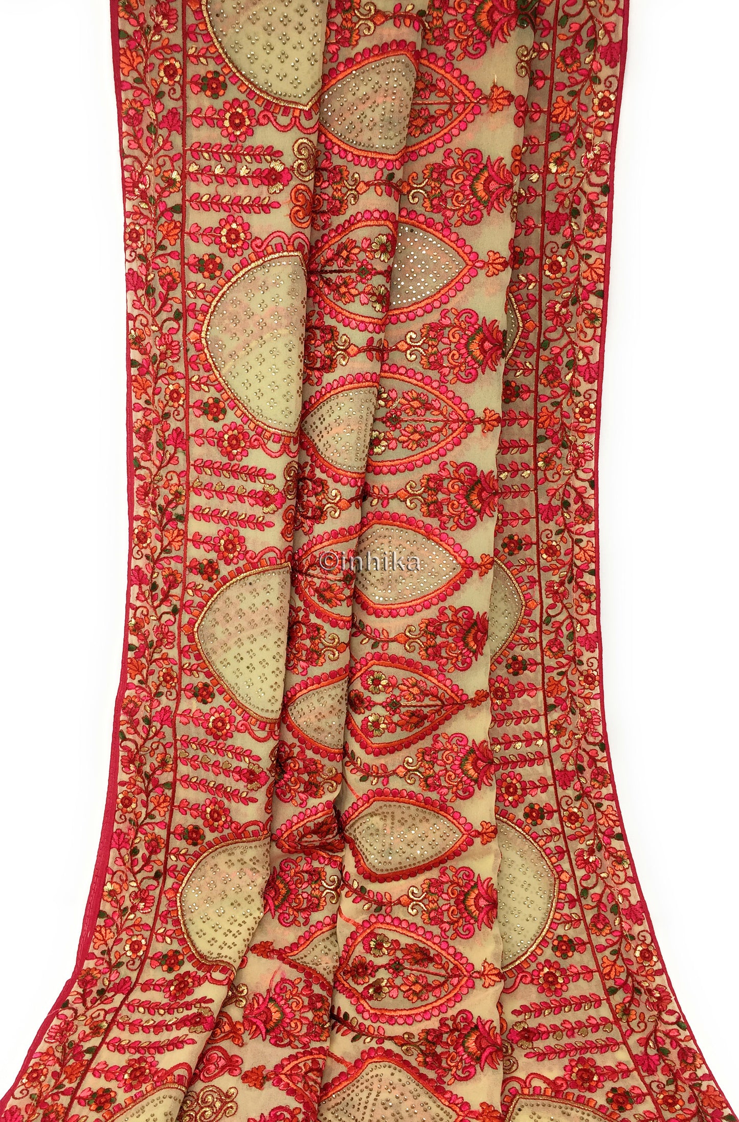 Bridal Dupatta with Kashmiri Embroidery n Stone Work