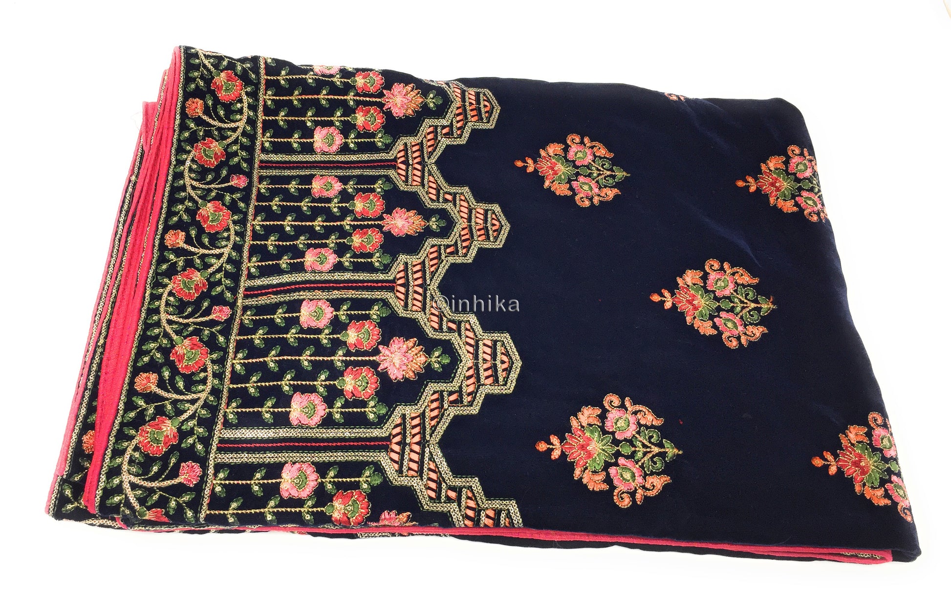 Royal Velvet Dupatta, Navy Blue, Embroidered