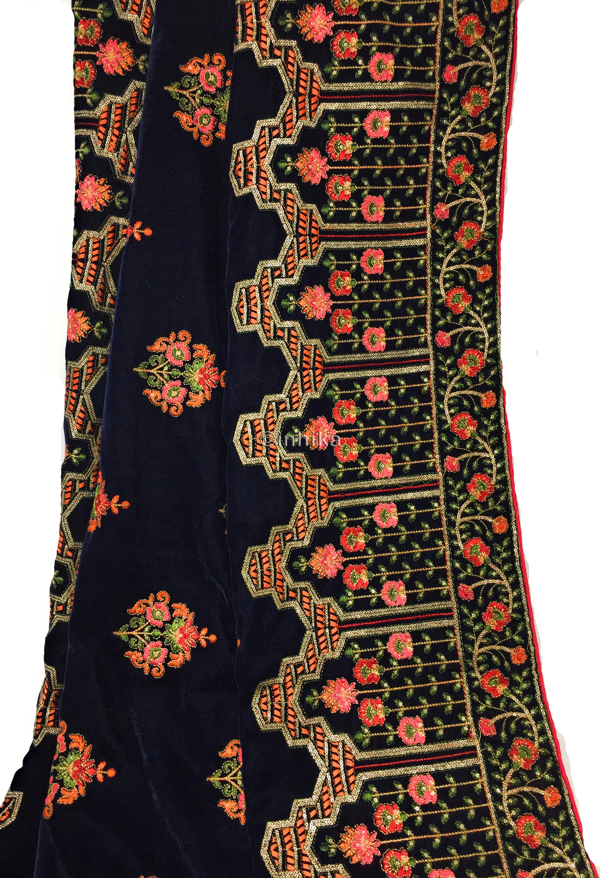 Royal Velvet Dupatta, Navy Blue, Embroidered