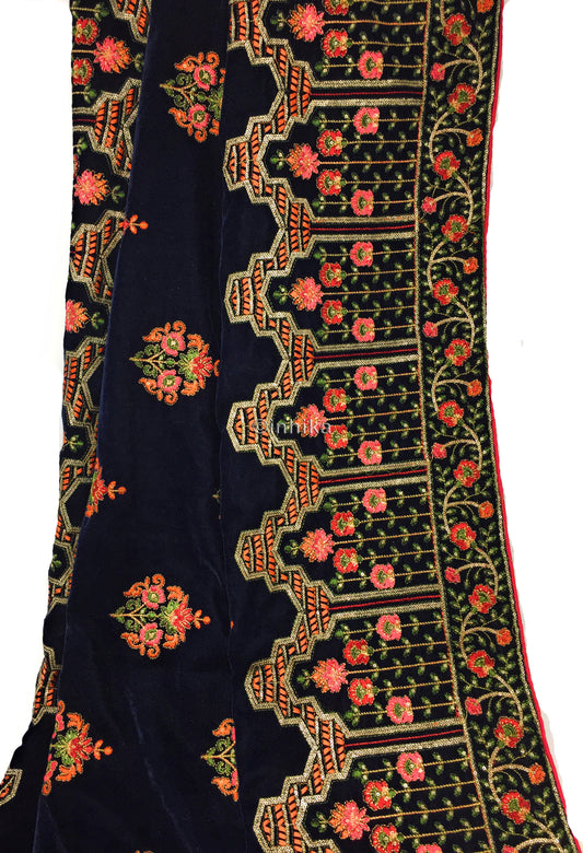 Royal Velvet Dupatta, Navy Blue, Embroidered
