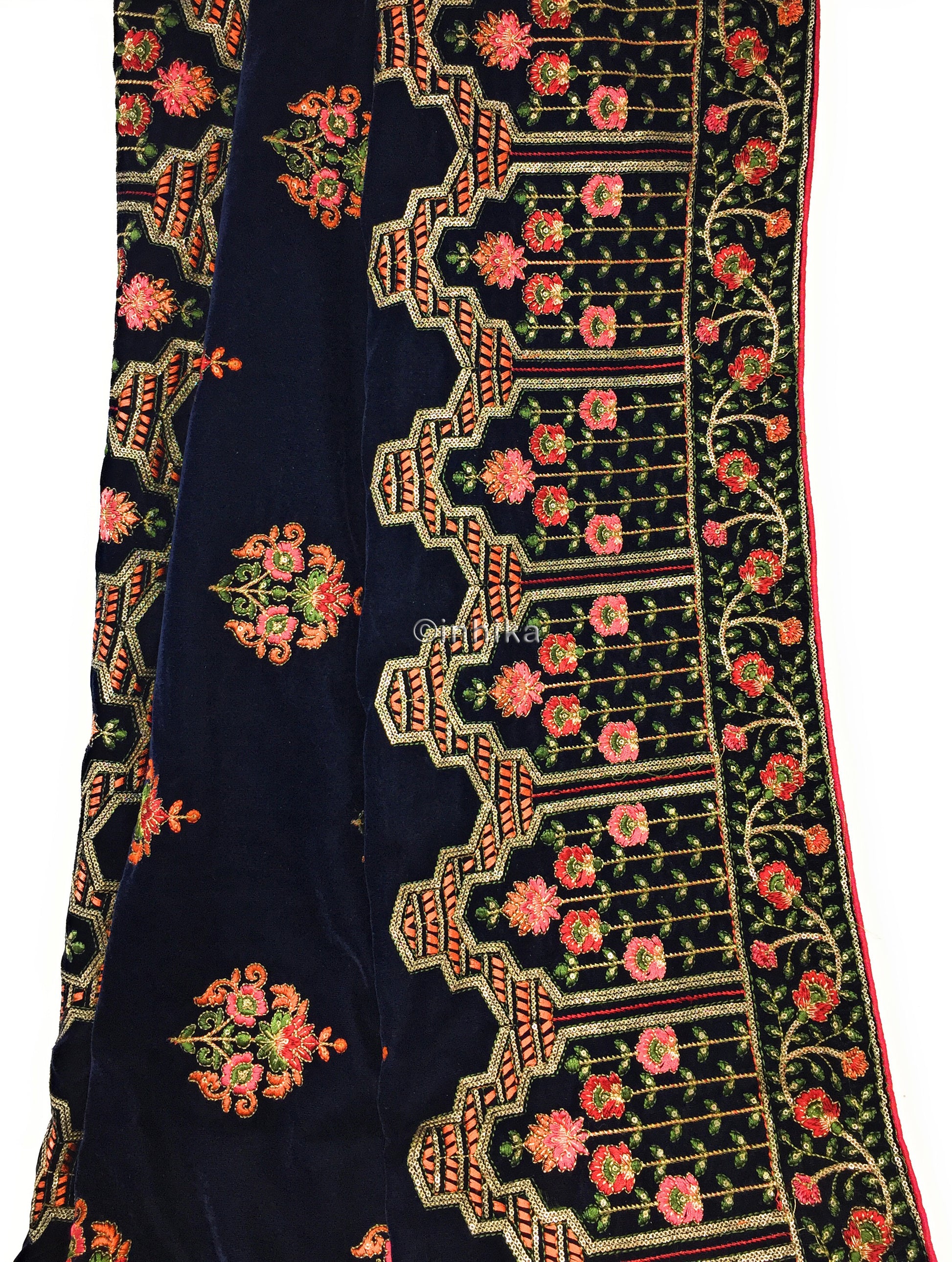 Royal Velvet Dupatta, Navy Blue, Embroidered