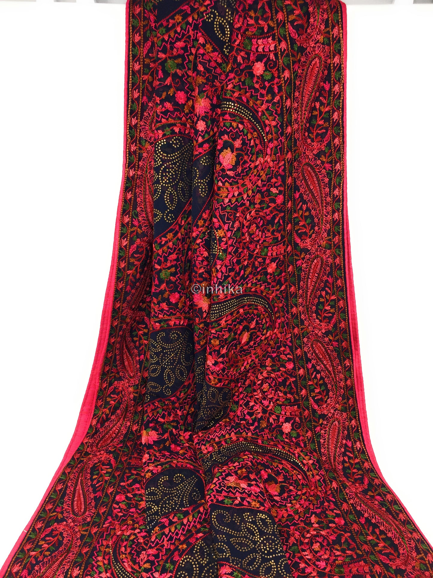 Indian Dupatta with Kashmiri Embroidery n Stone Work