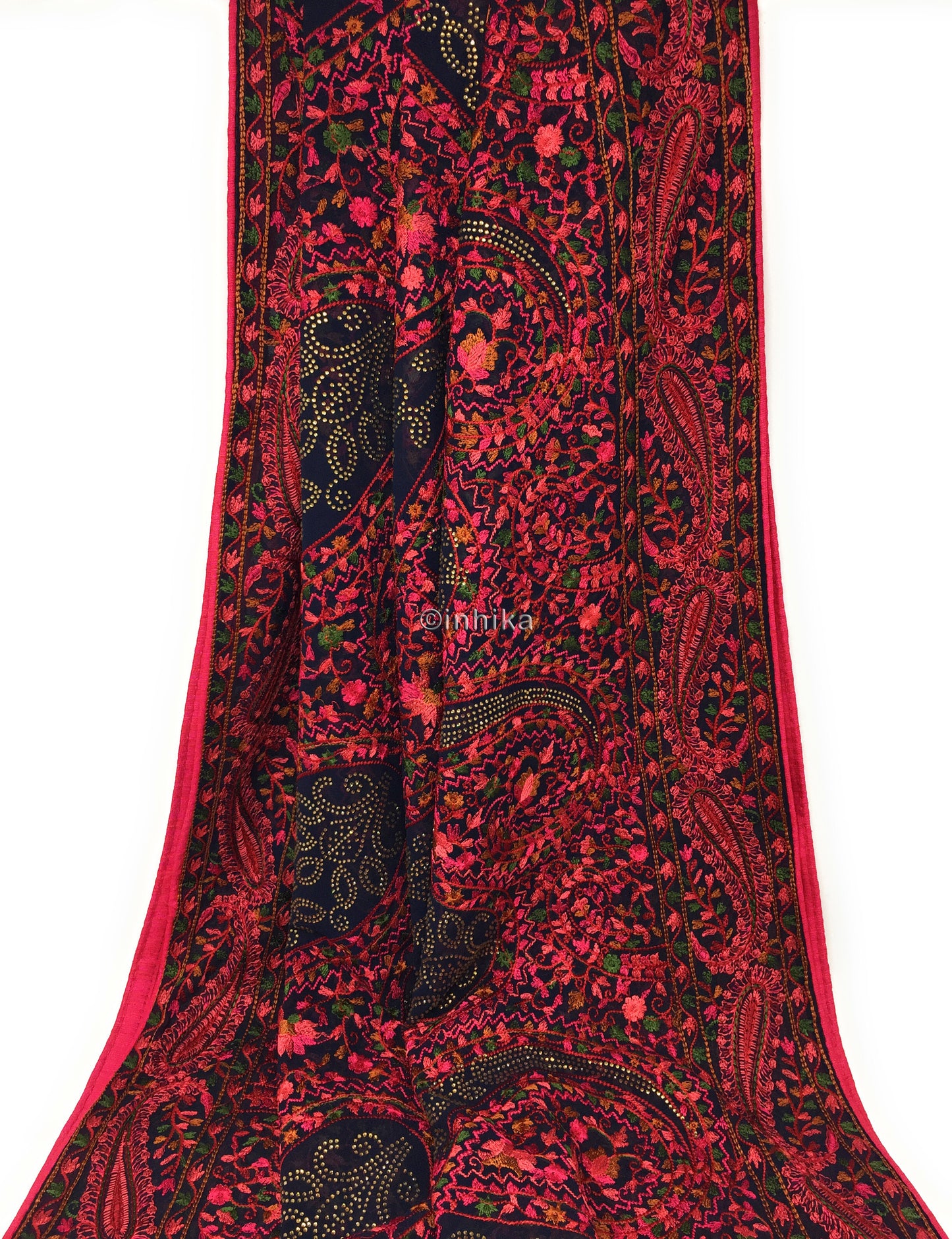Indian Dupatta with Kashmiri Embroidery n Stone Work