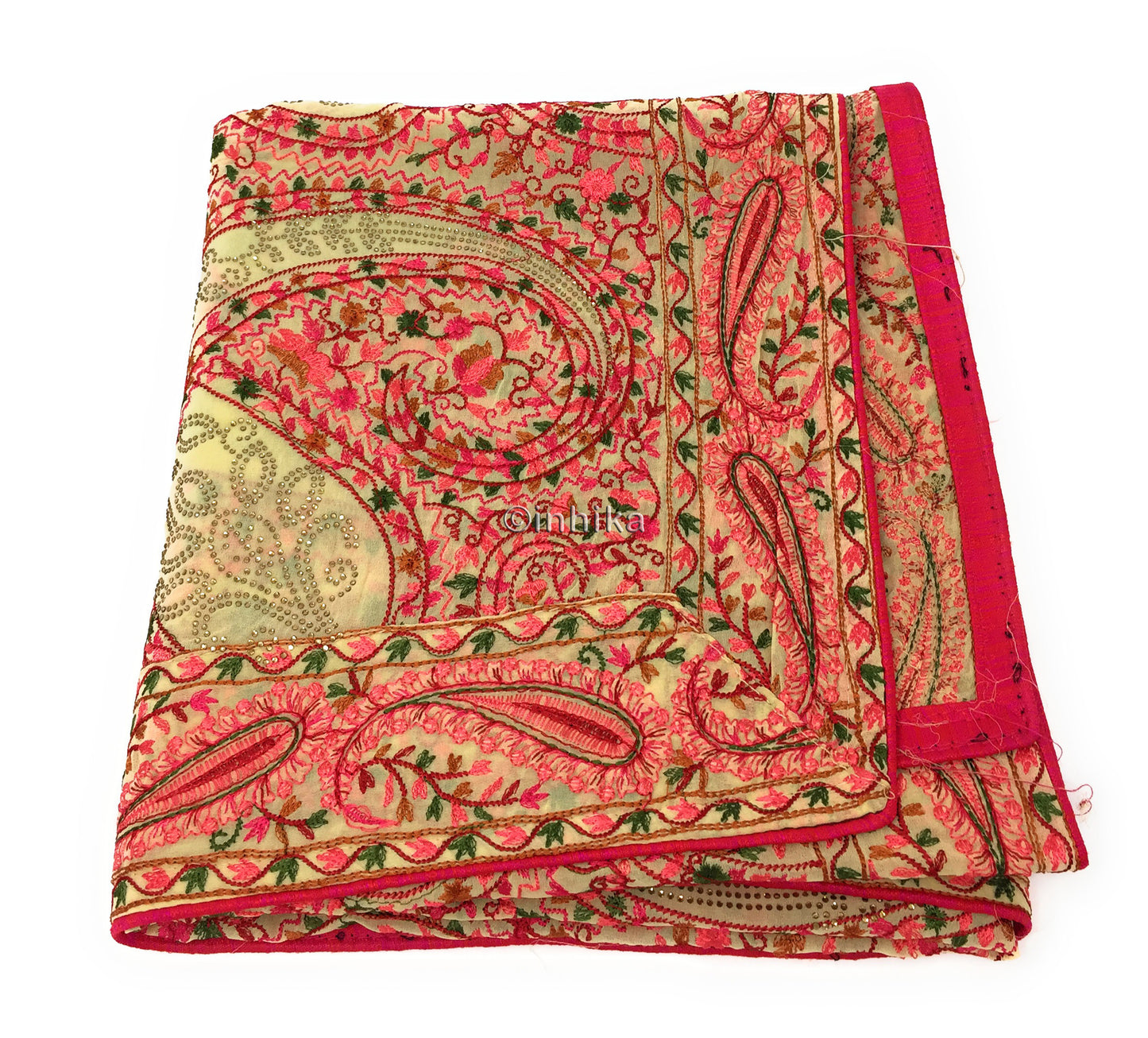 Indian Dupatta with Kashmiri Embroidery n Stone Work