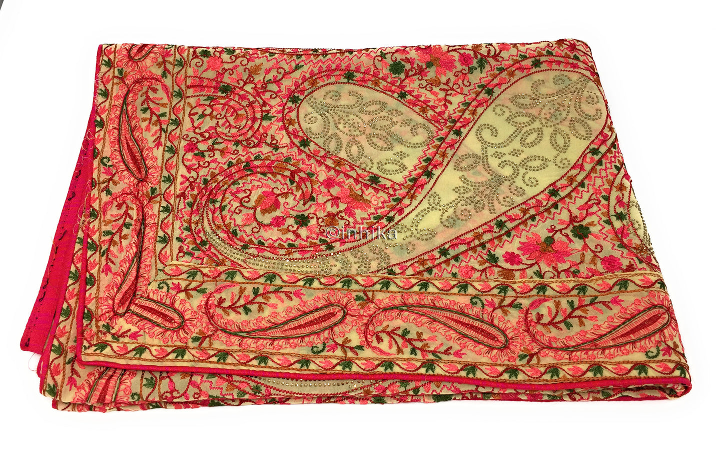 Indian Dupatta with Kashmiri Embroidery n Stone Work