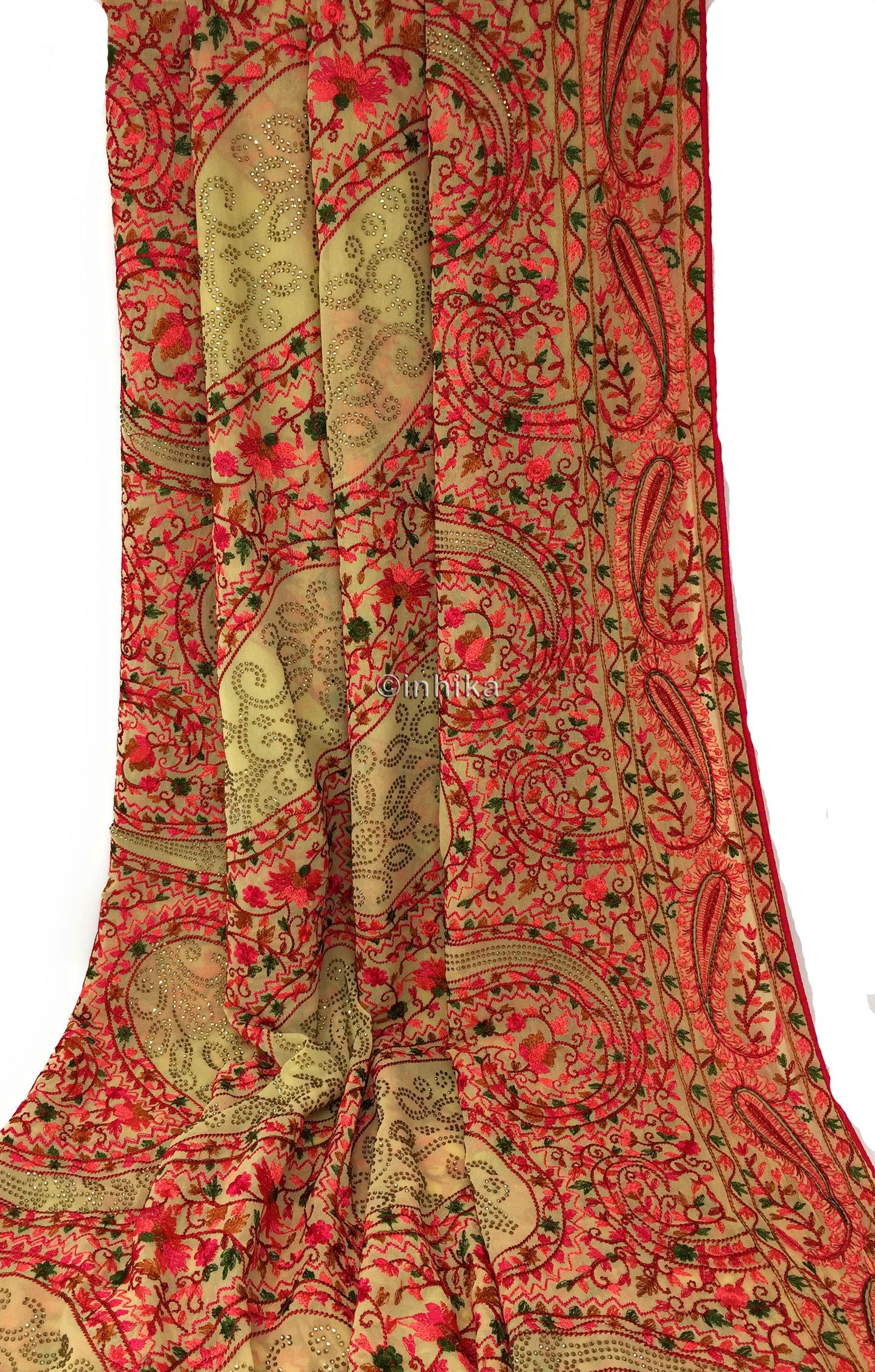 Indian Dupatta with Kashmiri Embroidery n Stone Work