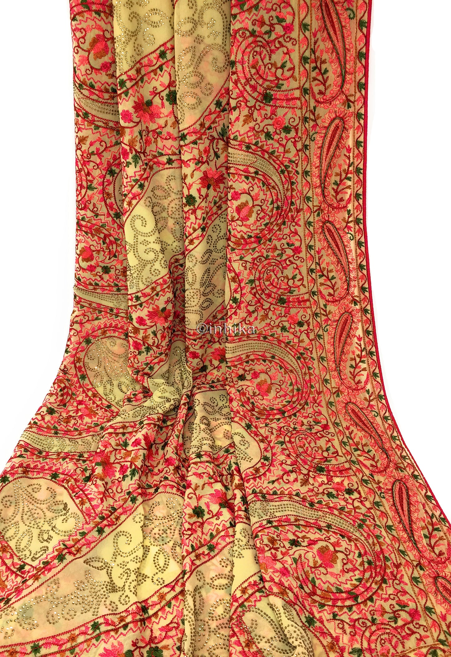 Indian Dupatta with Kashmiri Embroidery n Stone Work