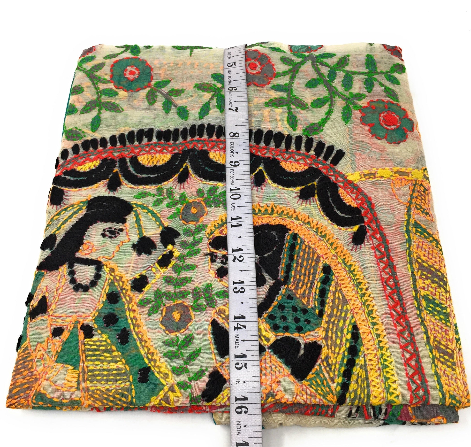 Kantha Dupatta Embroidery on Madhubani Painting