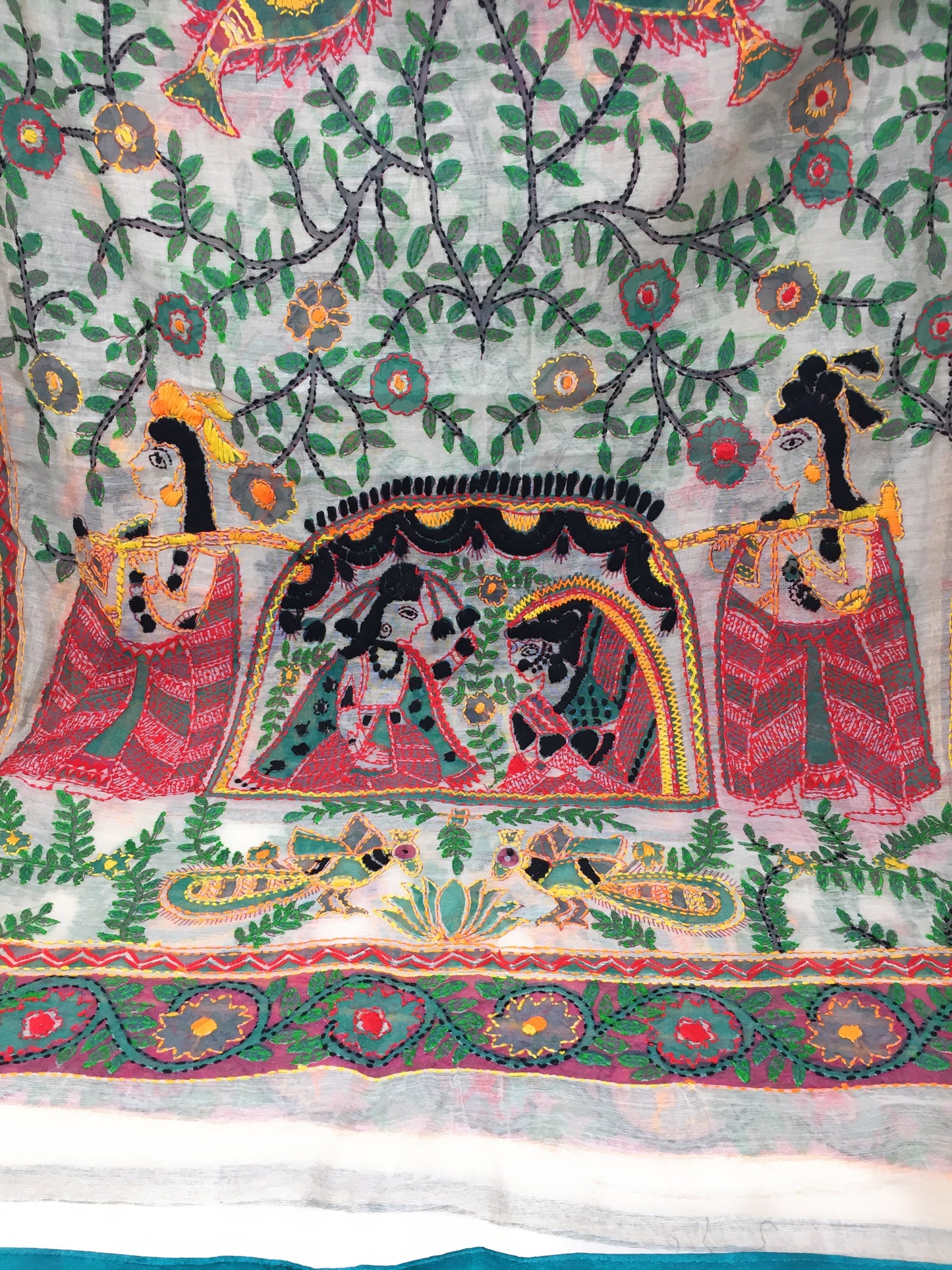 Kantha Hand Embroidery Dupatta on Madhubani Painting