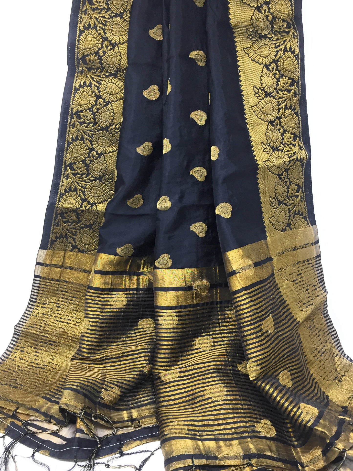 Black Dupatta With Golden Border