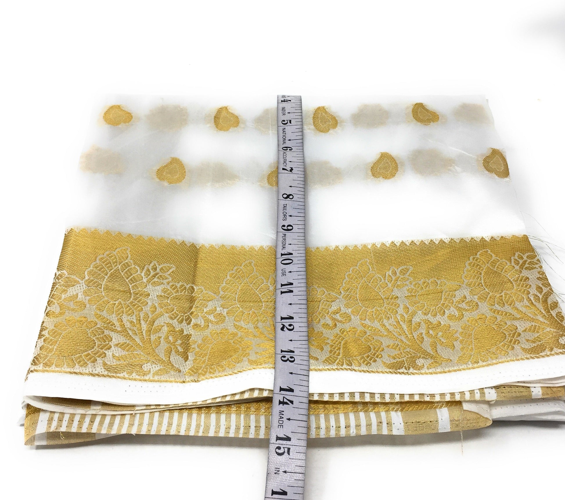 White Brocade Dupatta with Gold Paisley Motifs