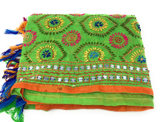 Multicolour Kutchi Embroidered Dupatta in Parrot Green