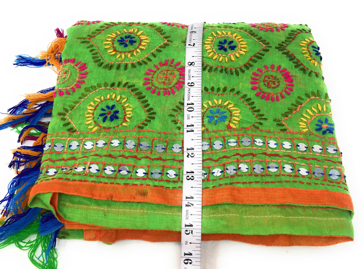 Multicolour Kutchi Embroidered Dupatta in Parrot Green
