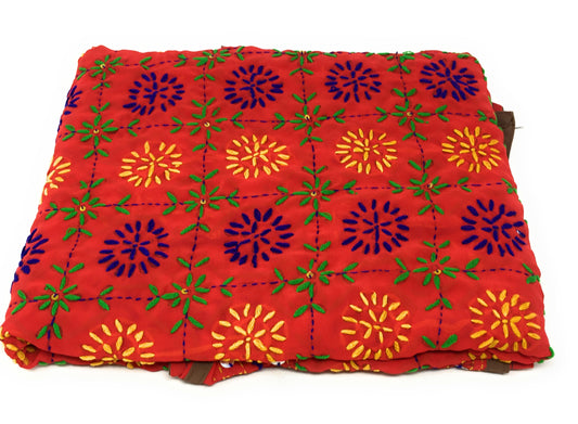 Embroidered Dupatta Multicolour Kantha Work Orange