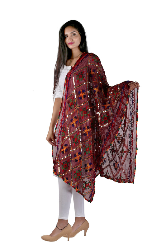 Maroon Embroidered Dupatta
