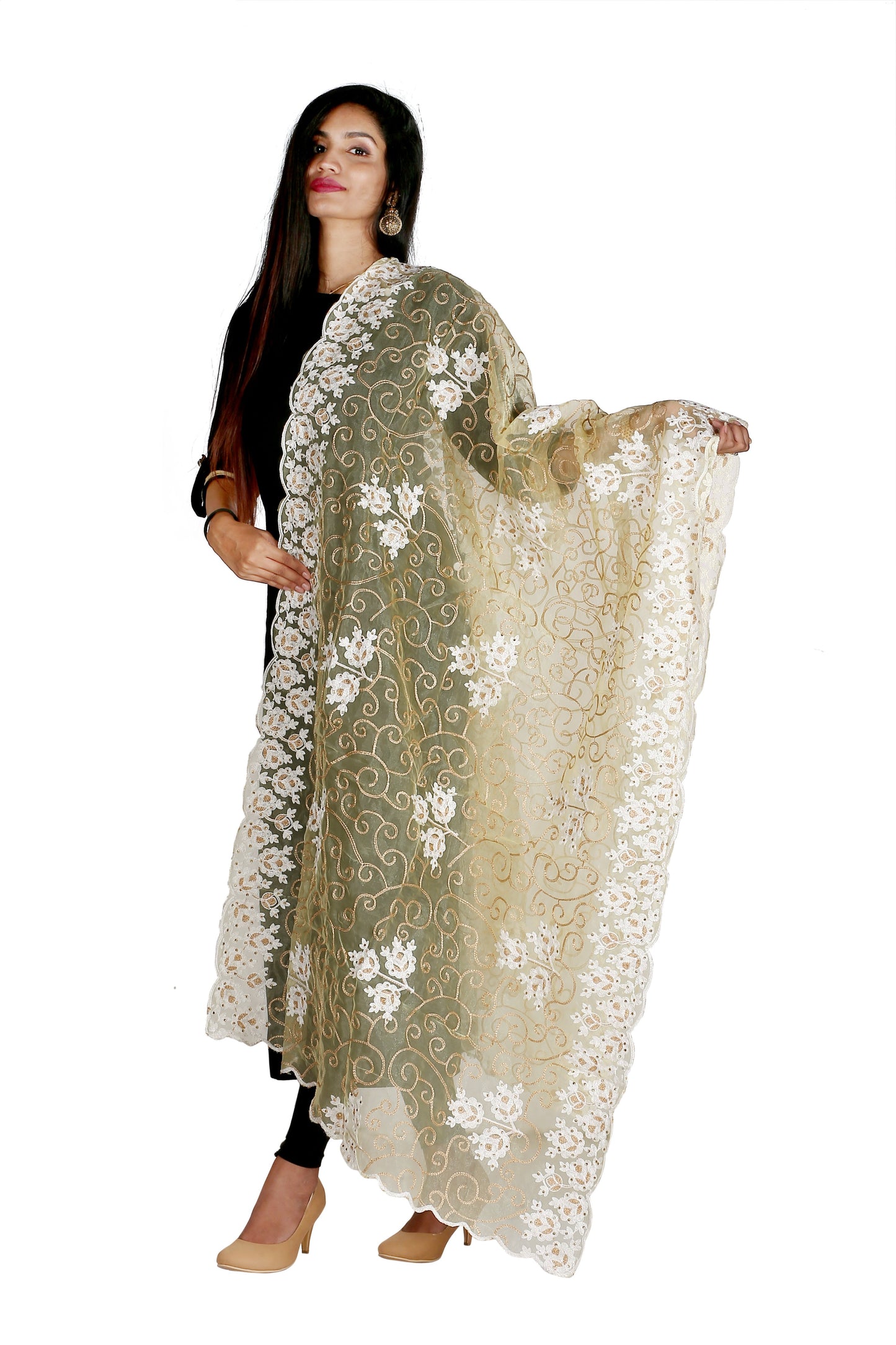 Dupatta Set Of 3 Pink Blue Yellow heavy dupatta