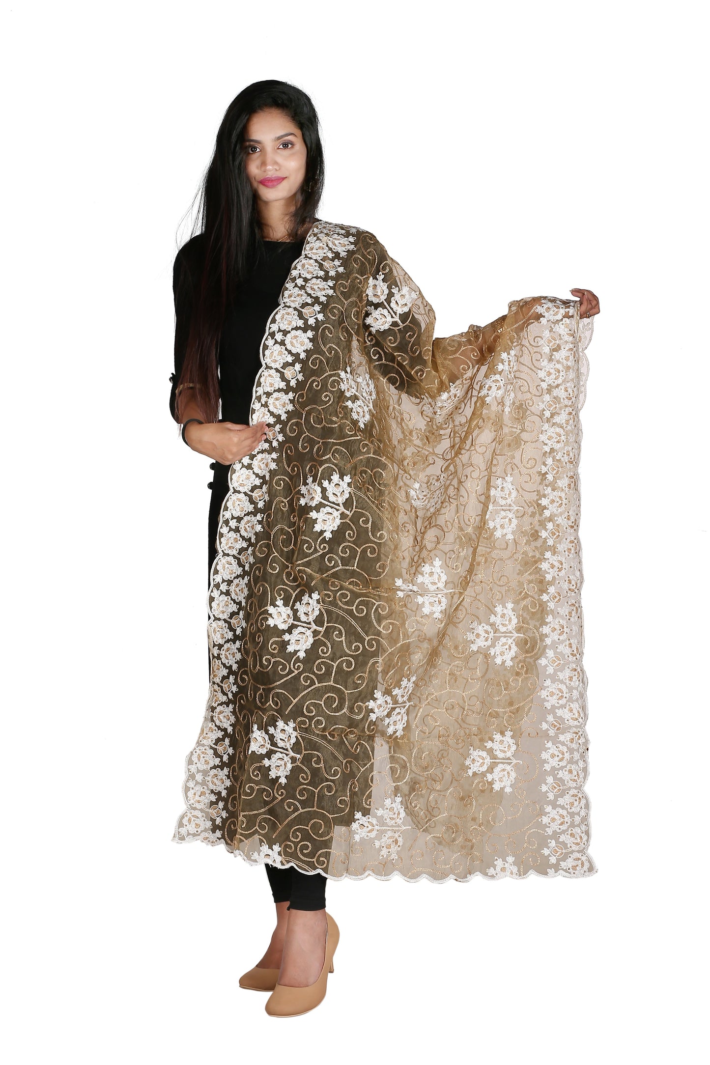 BUY 2 GET 1 Free Designer Dupatta with Embroidery in Blue Pink Gold Colour