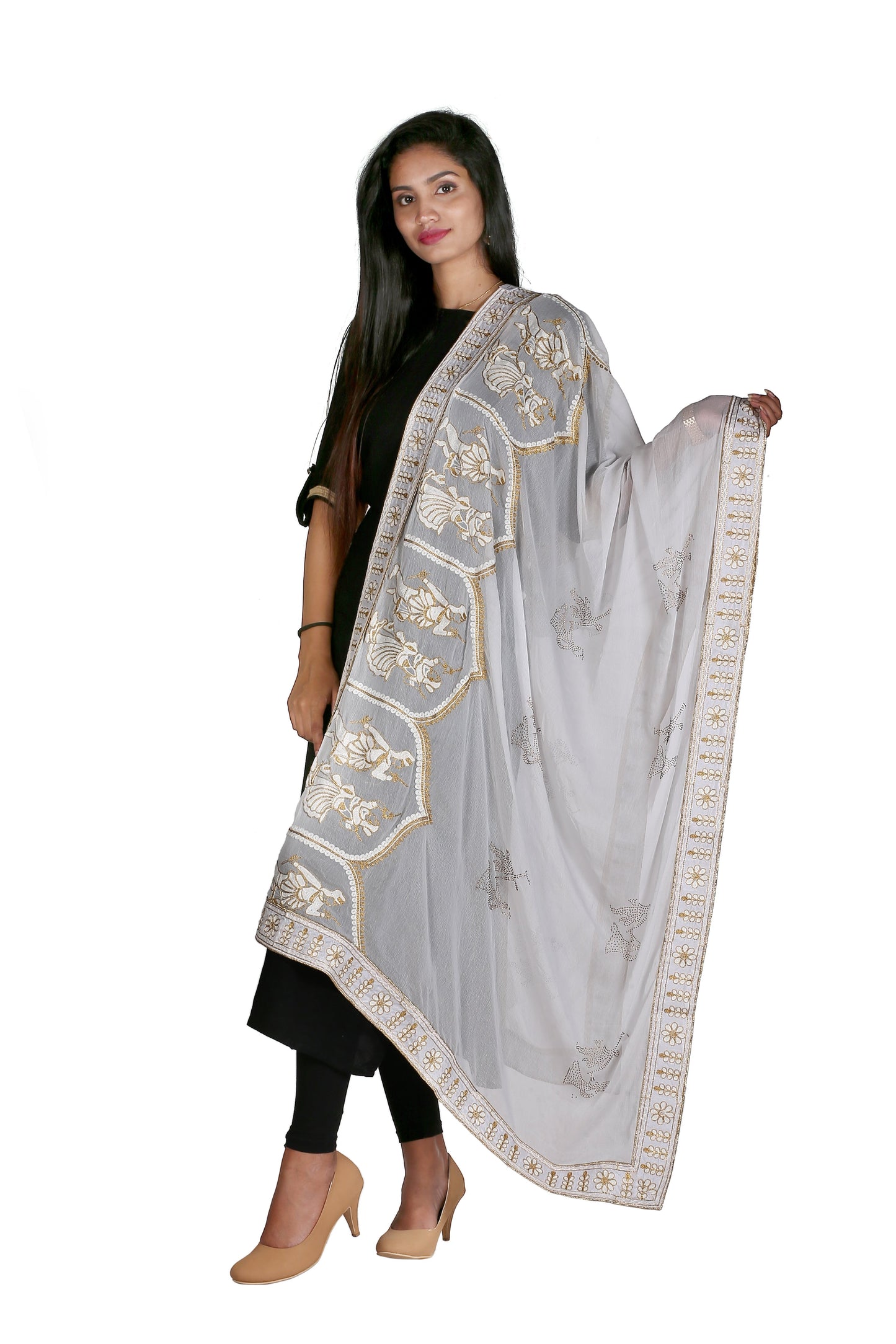 BUY 2 GET 1 Free Designer Dupatta with Embroidery in Red Black White Colour