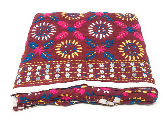 Hand Embroidery Phulkari  Georgette Dupatta in Maroon n White Colour