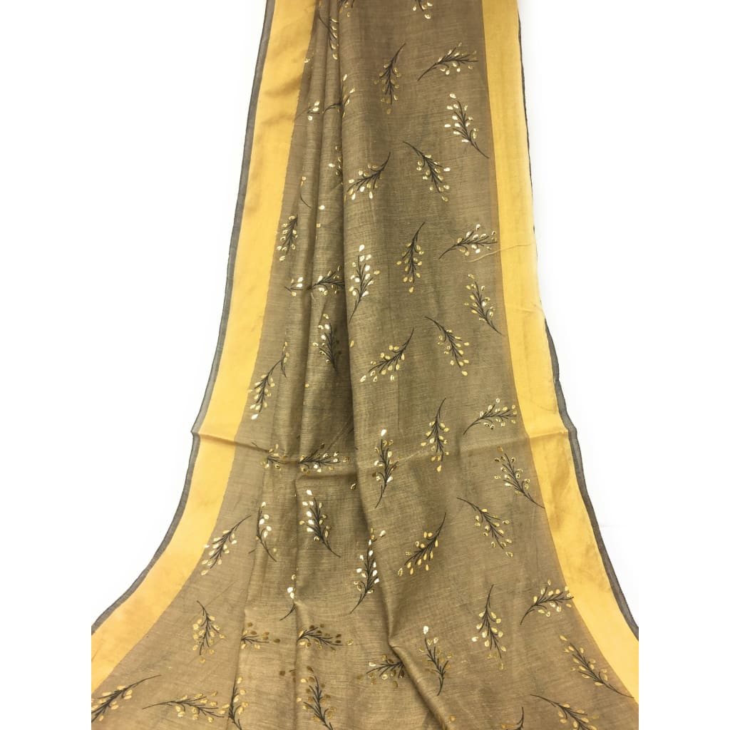 Beige Dupatta with Gold Foil Print Work - chanderi dupatta gold foil print dupatta