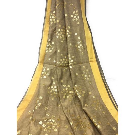 Beige Dupatta with Gold Foil Print Work - chanderi dupatta gold foil print dupatta