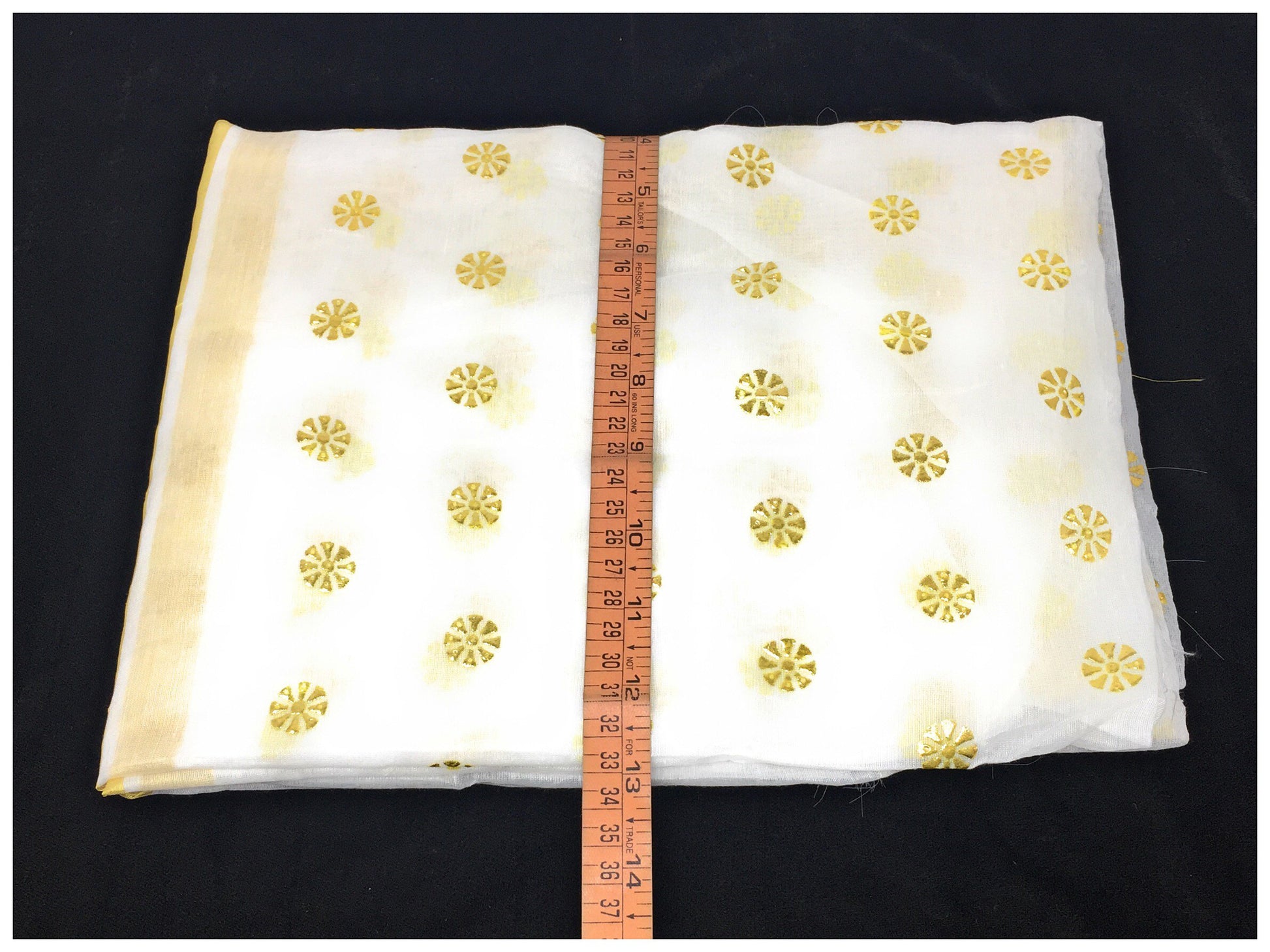 White Dupatta with Gold Foil Print Work