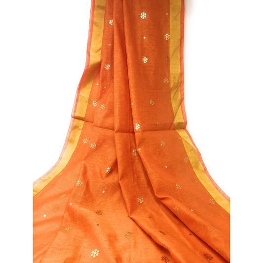 Orange Chanderi Dupatta With Gold Foil Print - chanderi dupatta gold foil print dupatta