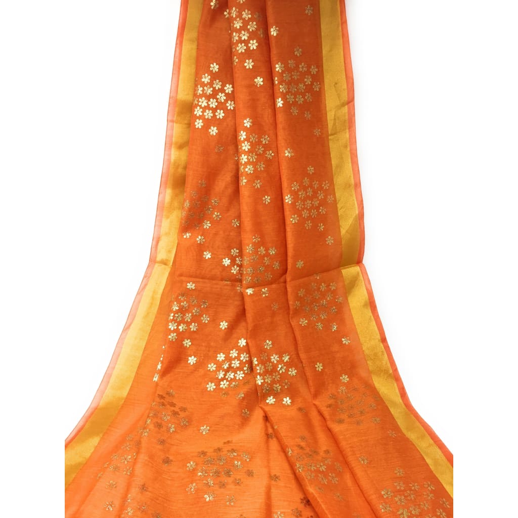 Orange Chanderi Cotton Dupatta With Gold Foil Print - chanderi dupatta gold foil print dupatta