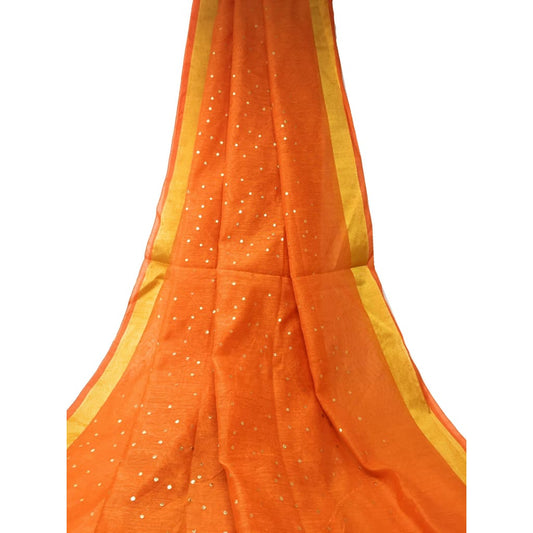 Orange Cotton Chanderi Dupatta With Gold Foil Print - chanderi dupatta gold foil print dupatta