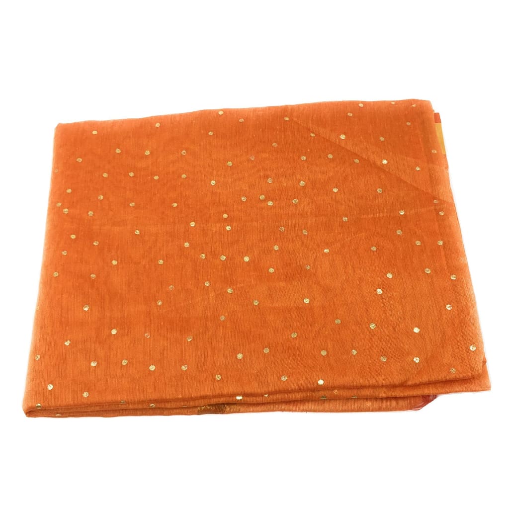 Orange Cotton Chanderi Dupatta With Gold Foil Print - chanderi dupatta gold foil print dupatta